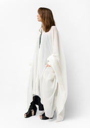 Oversized Semi-Sheer Textured Drop Shoulder Zip Front Jacket