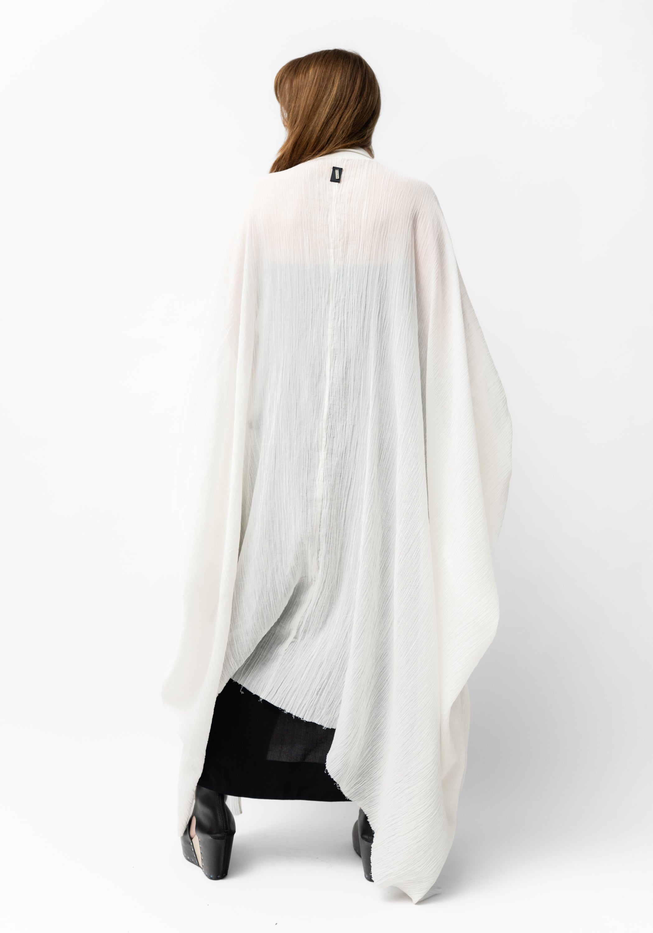 Oversized Semi-Sheer Textured Drop Shoulder Zip Front Jacket