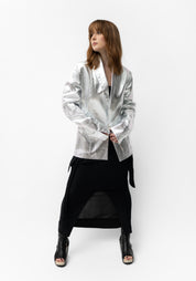 Oversized Metallic Silver Canvas Blazer