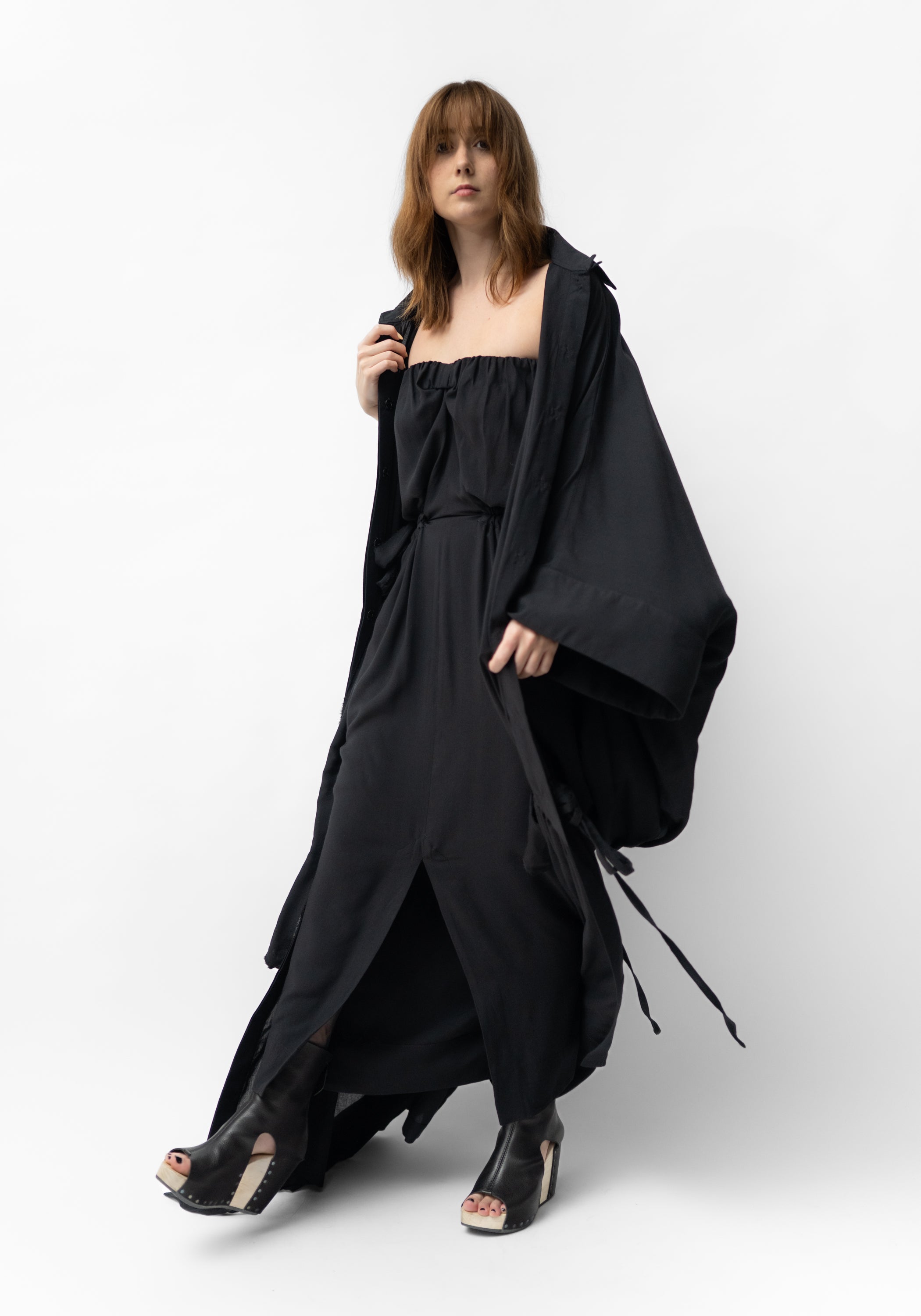 Oversized Ruche Details Maxi Length Snap Front Jacket