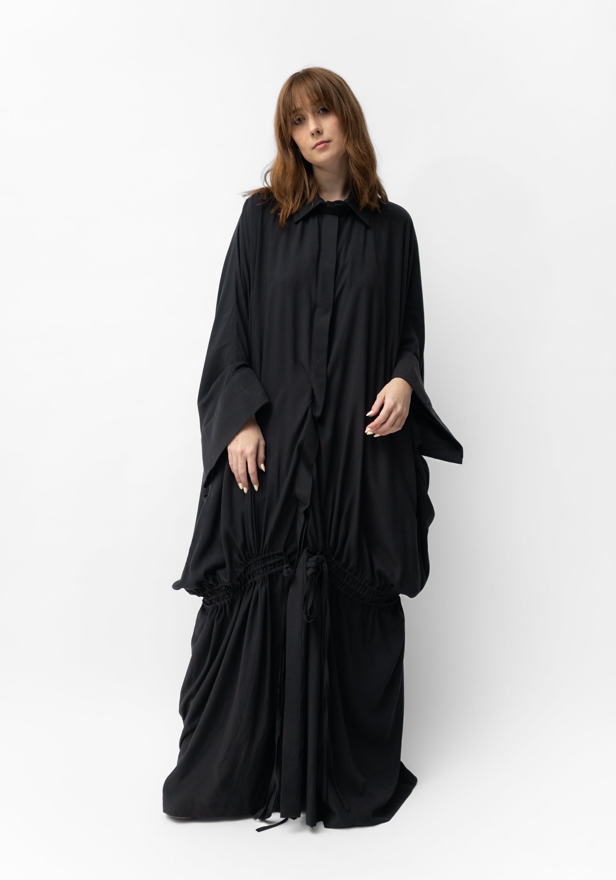 Oversized Ruche Details Maxi Length Snap Front Jacket