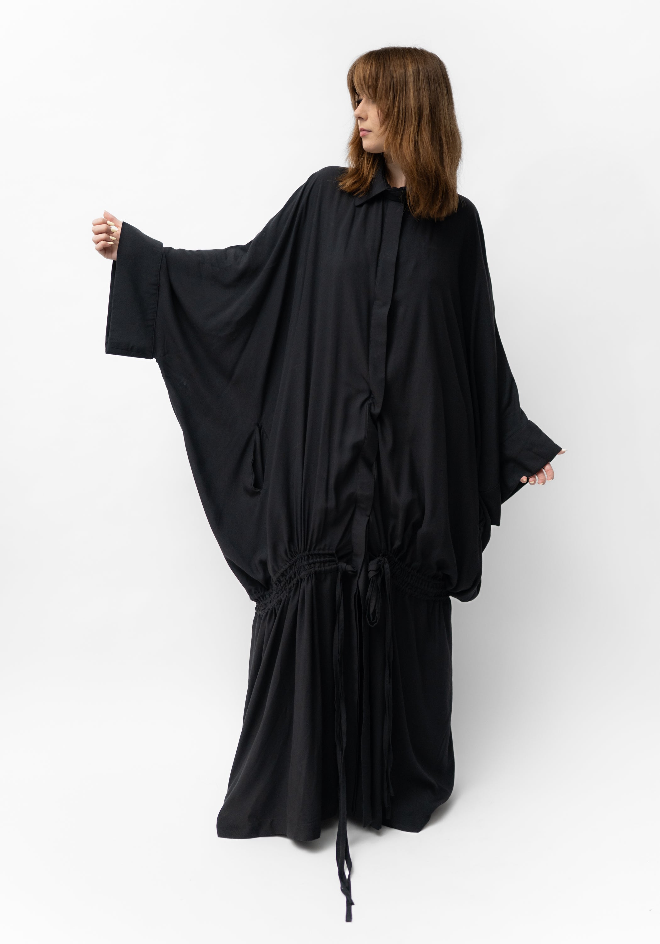 Oversized Ruche Details Maxi Length Snap Front Jacket