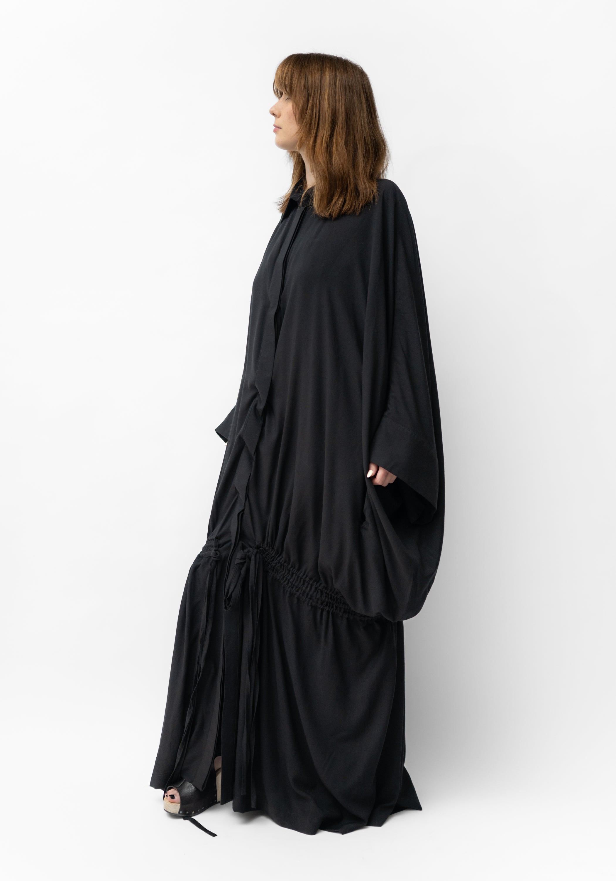 Oversized Ruche Details Maxi Length Snap Front Jacket