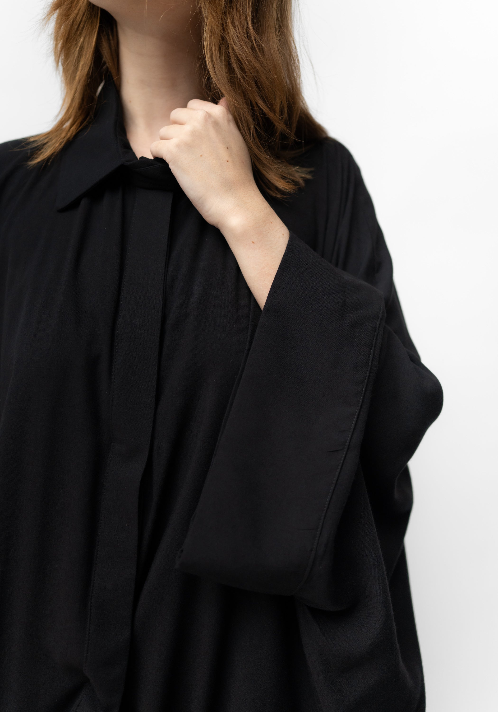 Oversized Ruche Details Maxi Length Snap Front Jacket