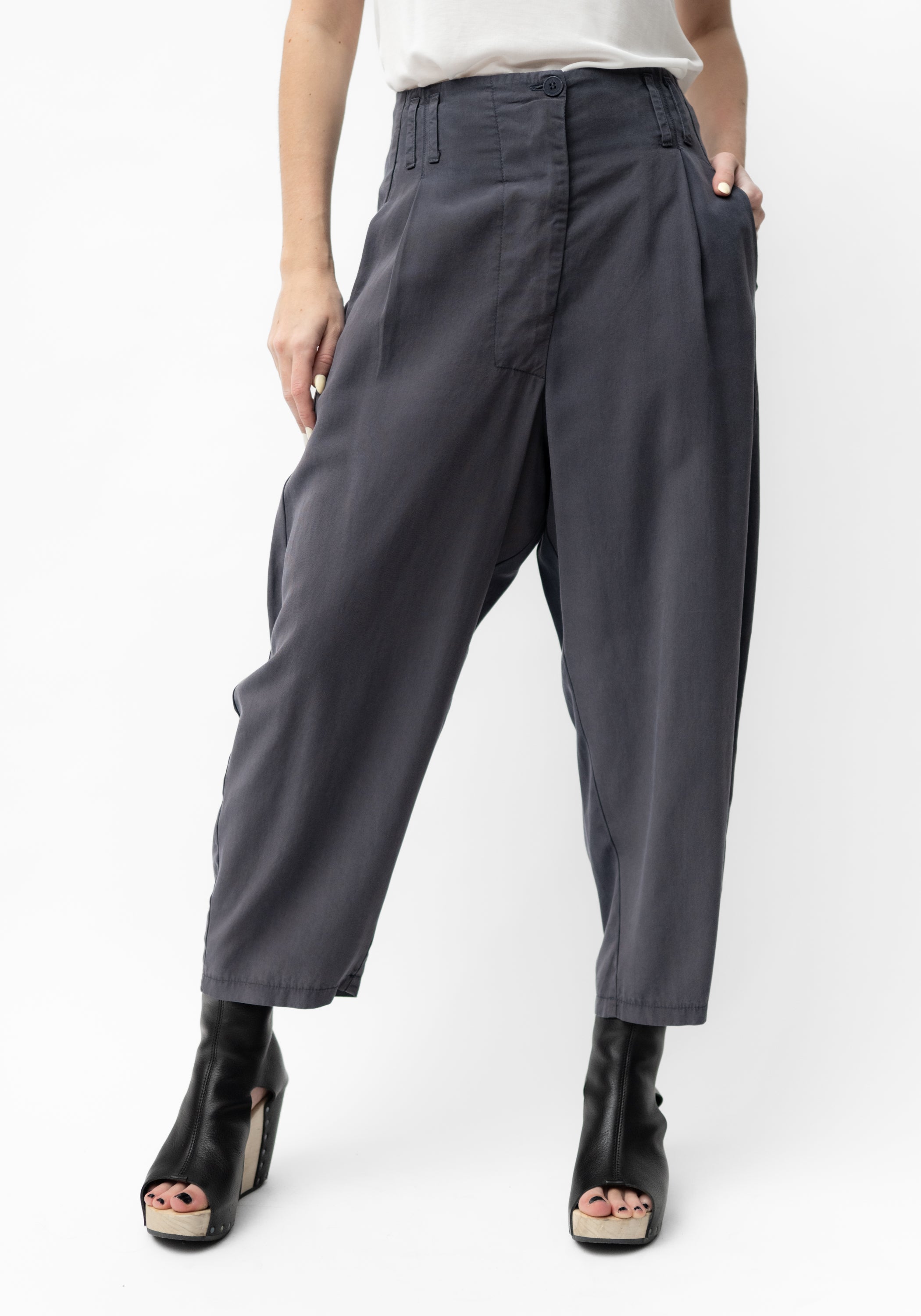 Pleat Waist Cropped Wide Leg Pants in INK, STONE and BLACK