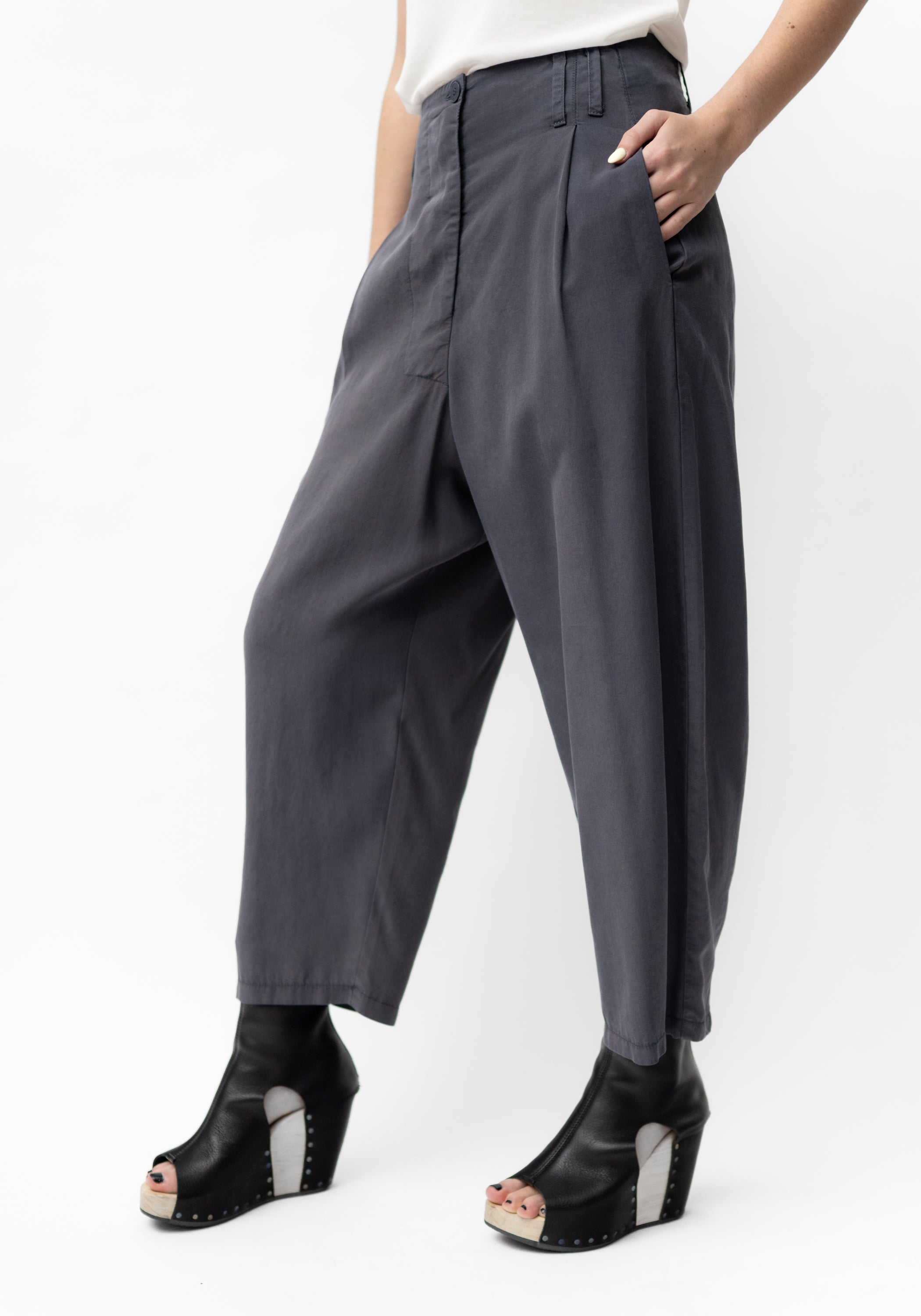 Pleat Waist Cropped Wide Leg Pants in INK, STONE and BLACK