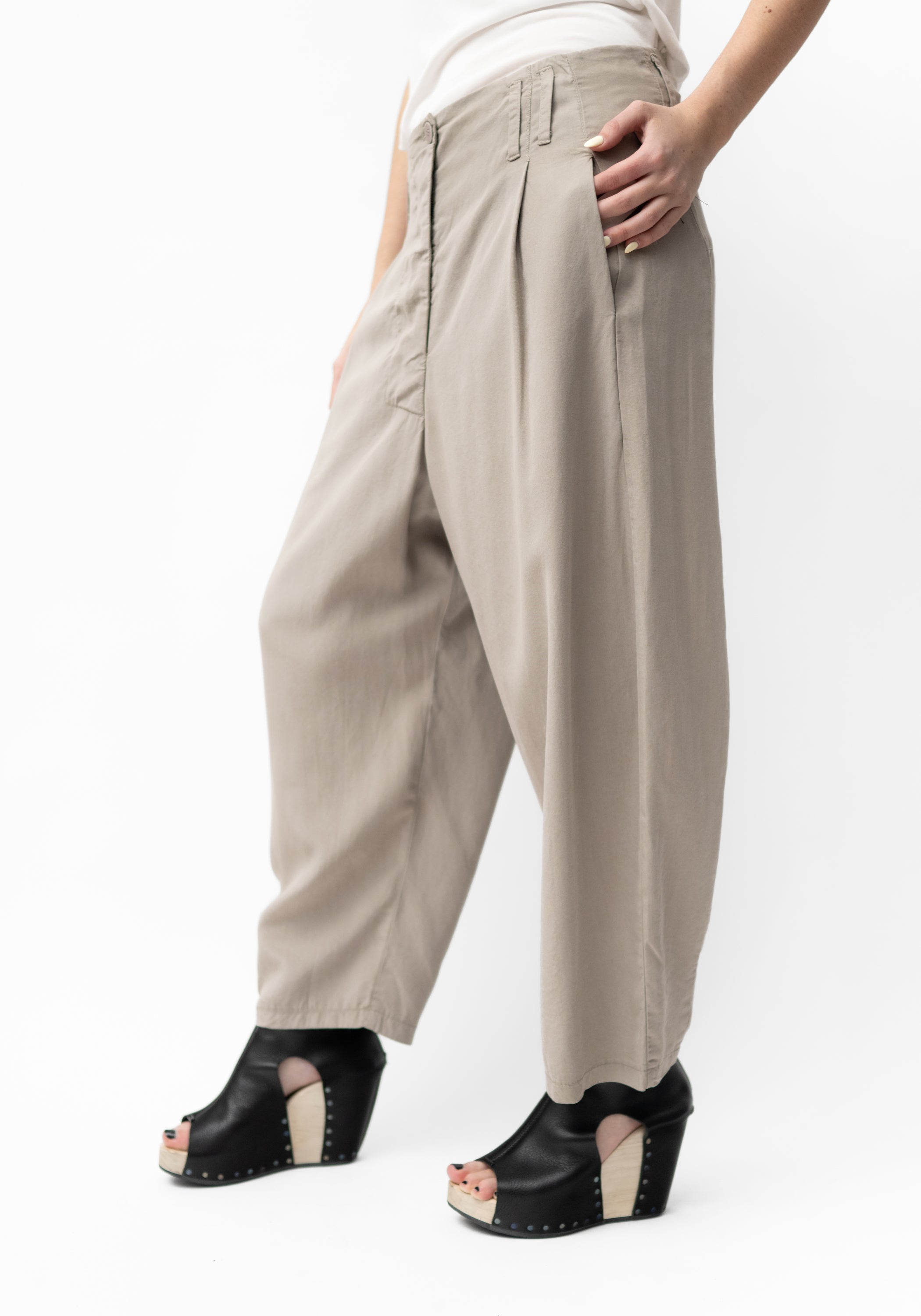 Pleat Waist Cropped Wide Leg Pants in INK, STONE and BLACK