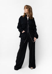 Oversized High Neck Bold Pockets Detail Bomber Jacket