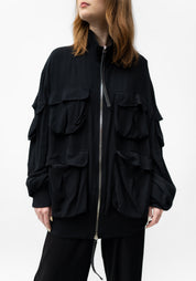 Oversized High Neck Bold Pockets Detail Bomber Jacket