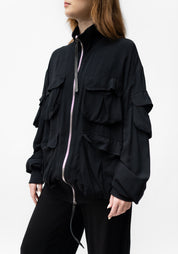 Oversized High Neck Bold Pockets Detail Bomber Jacket