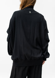 Oversized High Neck Bold Pockets Detail Bomber Jacket