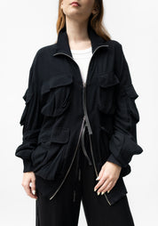Oversized High Neck Bold Pockets Detail Bomber Jacket