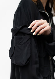 Oversized High Neck Bold Pockets Detail Bomber Jacket