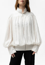 Semi-Sheer Polka Dot Puff Sleeve Blouse