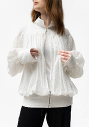 Semi-Sheer Polka Dot Puff Sleeve Blouse