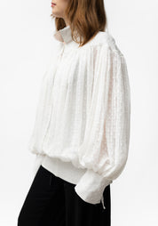Semi-Sheer Polka Dot Puff Sleeve Blouse