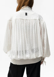 Semi-Sheer Polka Dot Puff Sleeve Blouse