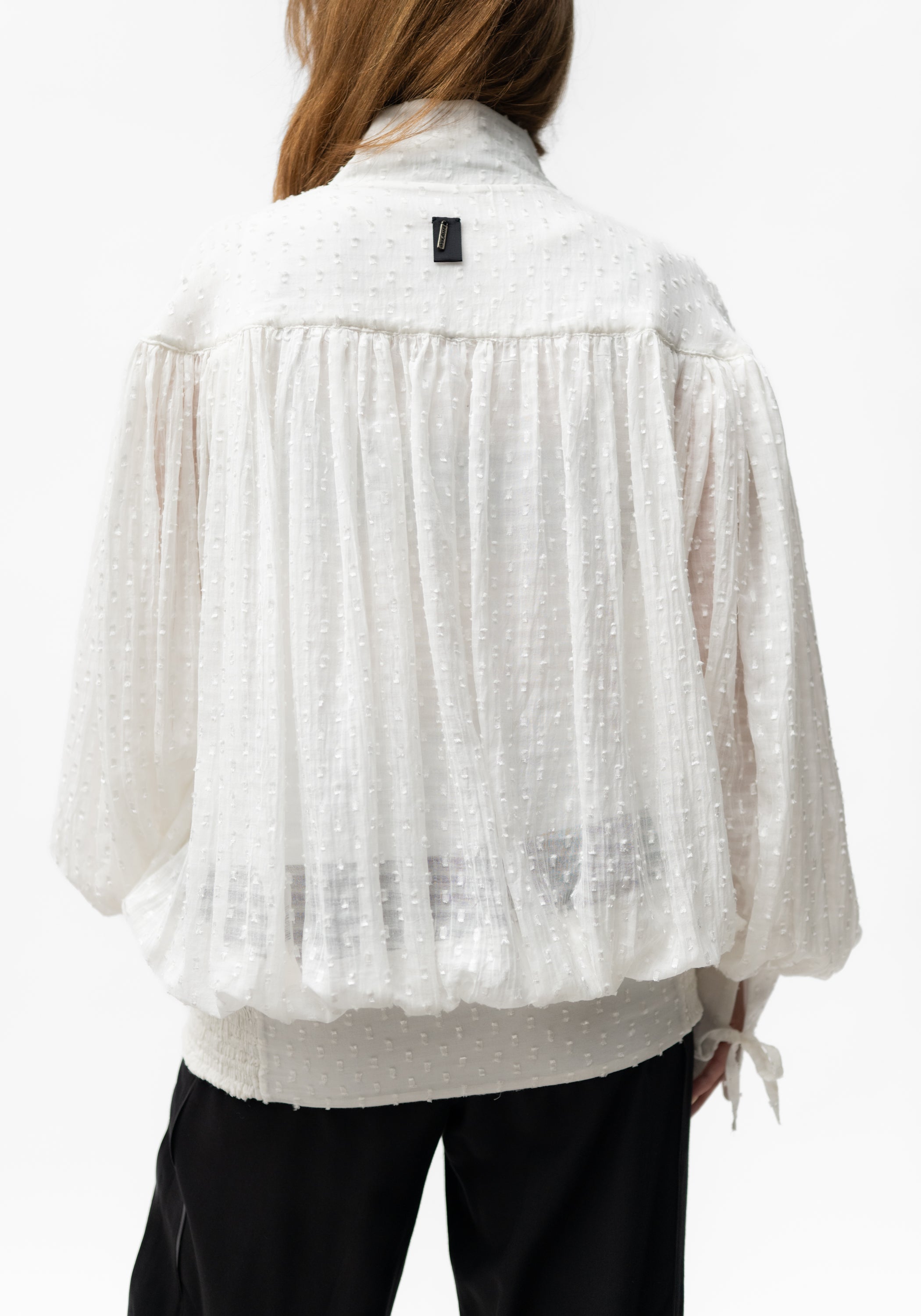 Semi-Sheer Polka Dot Puff Sleeve Blouse