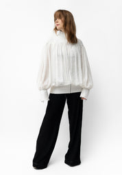 Semi-Sheer Polka Dot Puff Sleeve Blouse