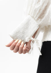 Semi-Sheer Polka Dot Puff Sleeve Blouse