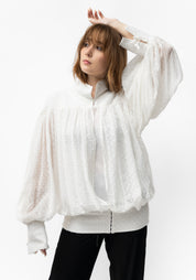 Semi-Sheer Polka Dot Puff Sleeve Blouse