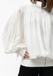 Semi-Sheer Polka Dot Puff Sleeve Blouse