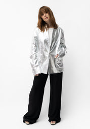 Oversized Metallic Silver Canvas Blazer