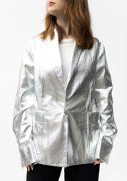 Oversized Metallic Silver Canvas Blazer