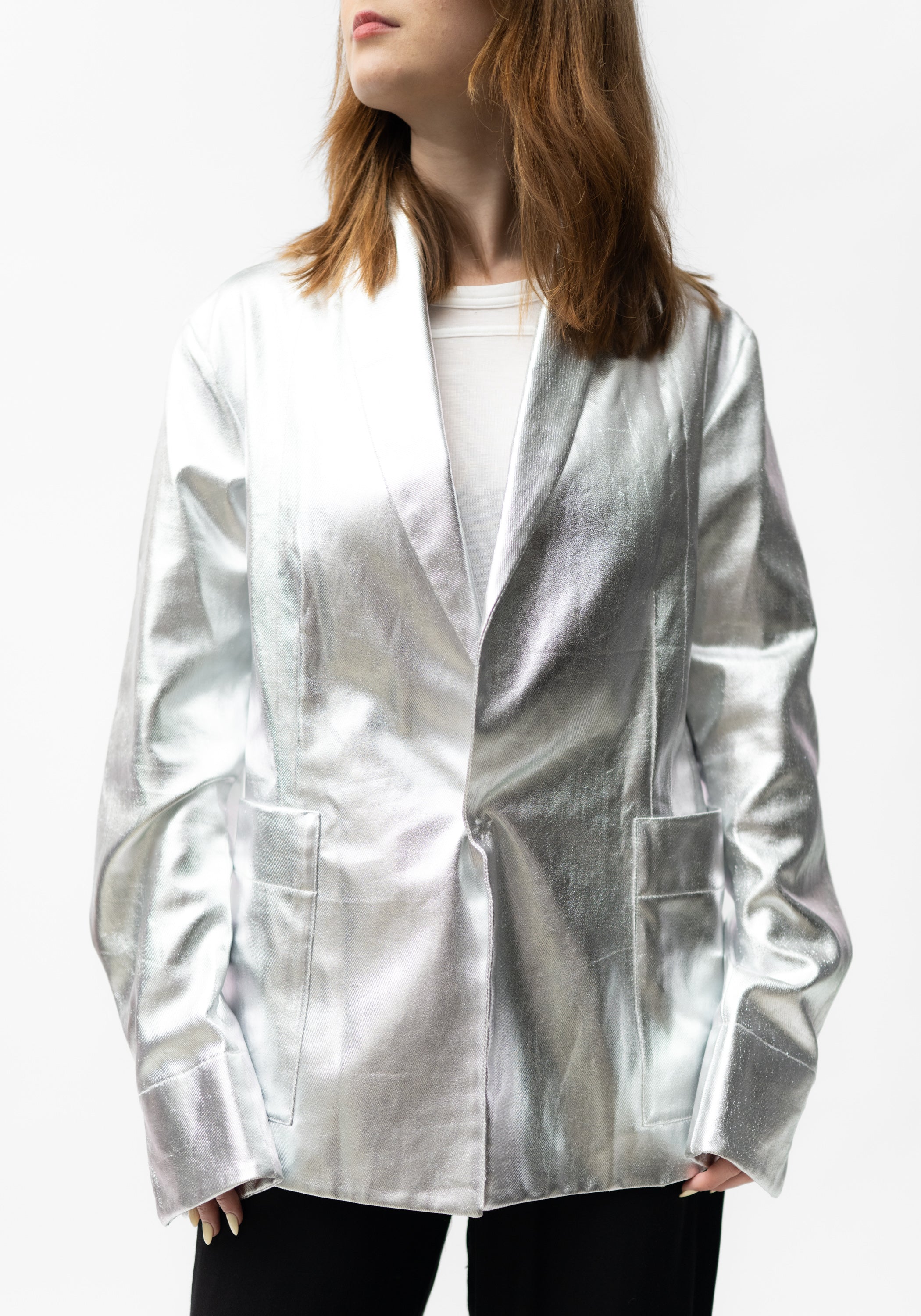 Oversized Metallic Silver Canvas Blazer