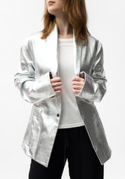Oversized Metallic Silver Canvas Blazer