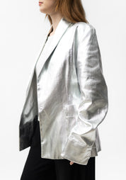 Oversized Metallic Silver Canvas Blazer