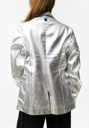 Oversized Metallic Silver Canvas Blazer