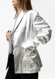 Oversized Metallic Silver Canvas Blazer
