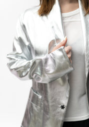 Oversized Metallic Silver Canvas Blazer