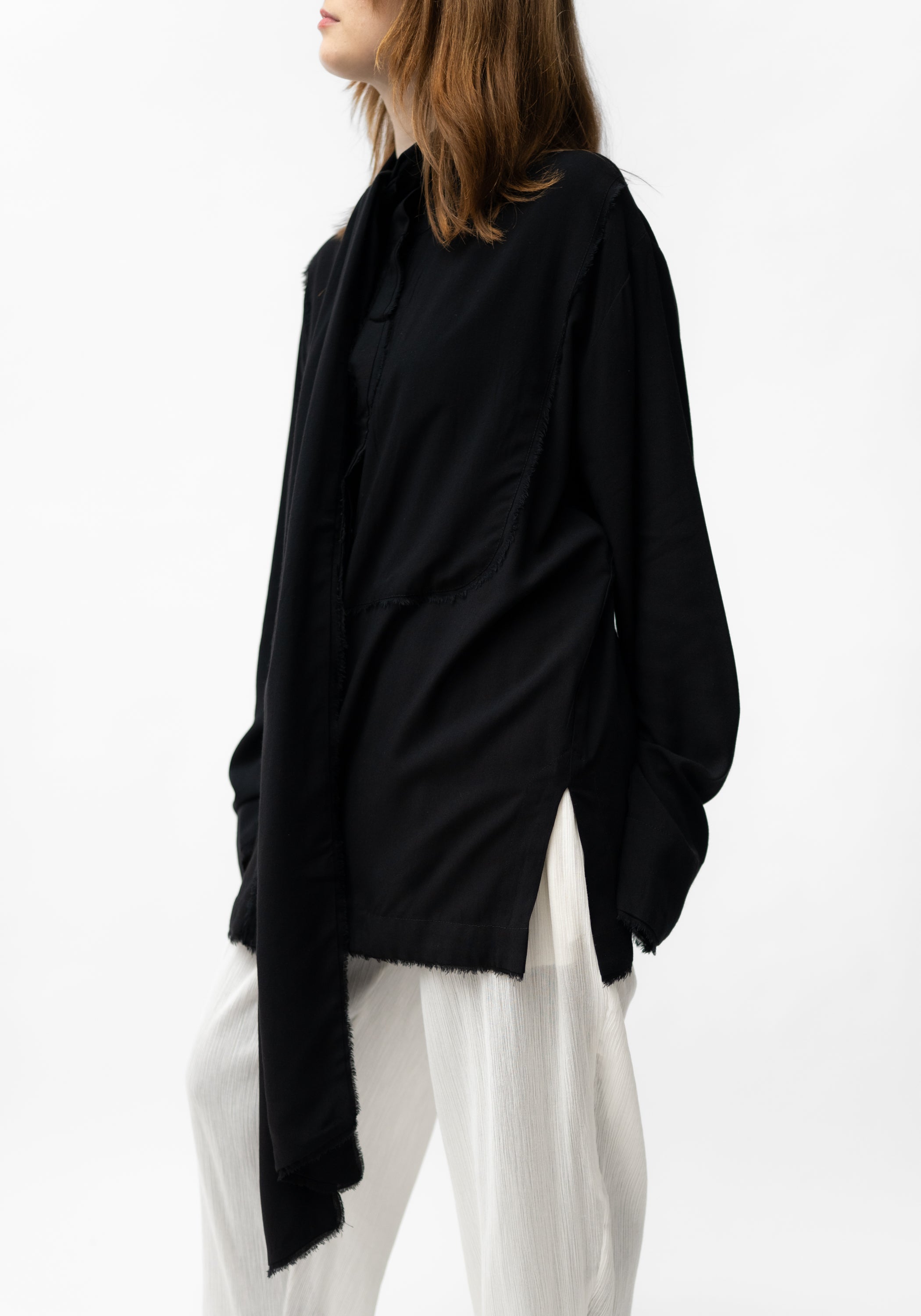 Oversized Drop Shoulder Tie Neck Blouse