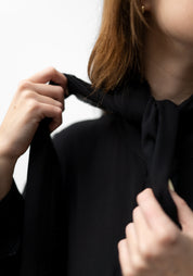 Oversized Drop Shoulder Tie Neck Blouse
