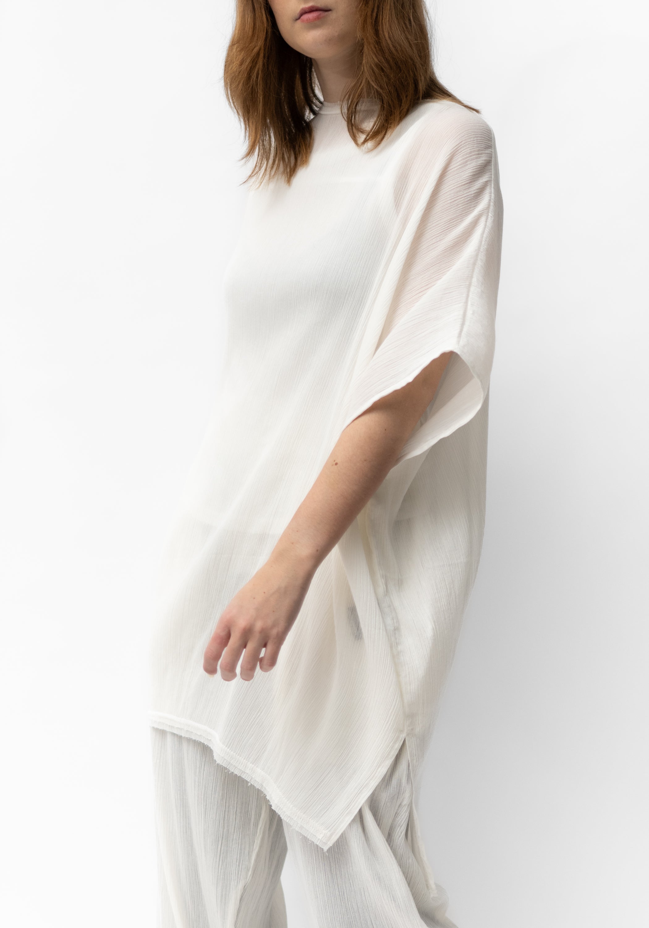 Oversized Semi-Sheer Textured Drop Shoulder Top