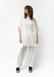Oversized Semi-Sheer Textured Drop Shoulder Top