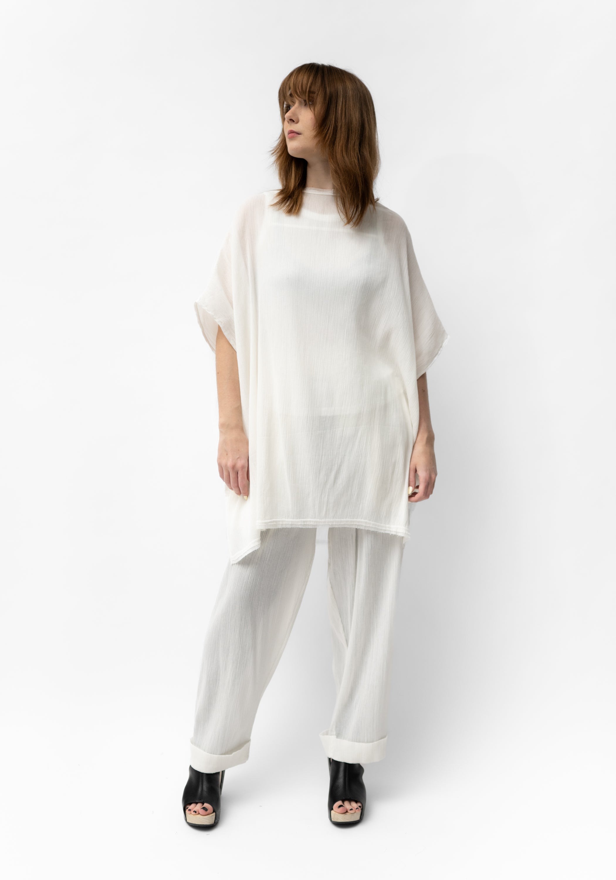 Oversized Semi-Sheer Textured Drop Shoulder Top