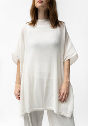 Oversized Semi-Sheer Textured Drop Shoulder Top