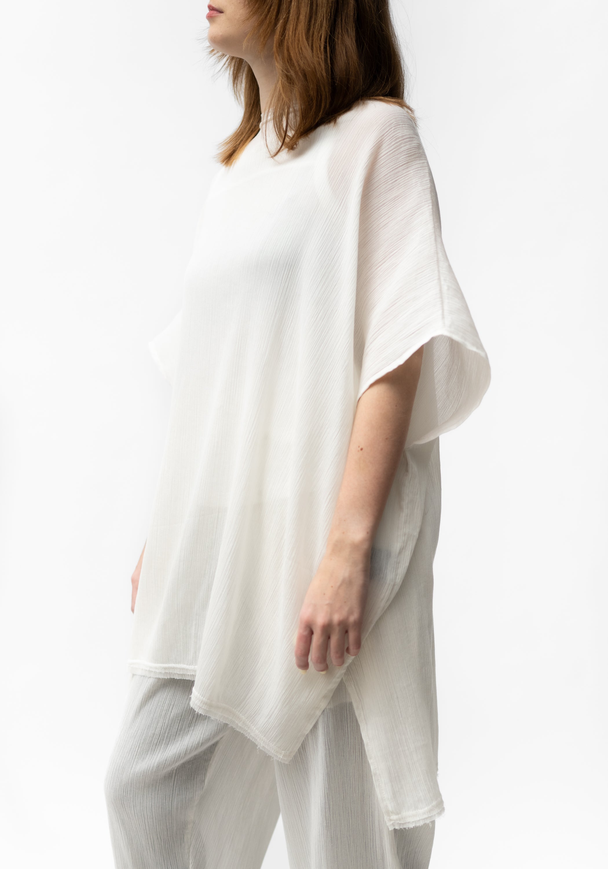 Oversized Semi-Sheer Textured Drop Shoulder Top