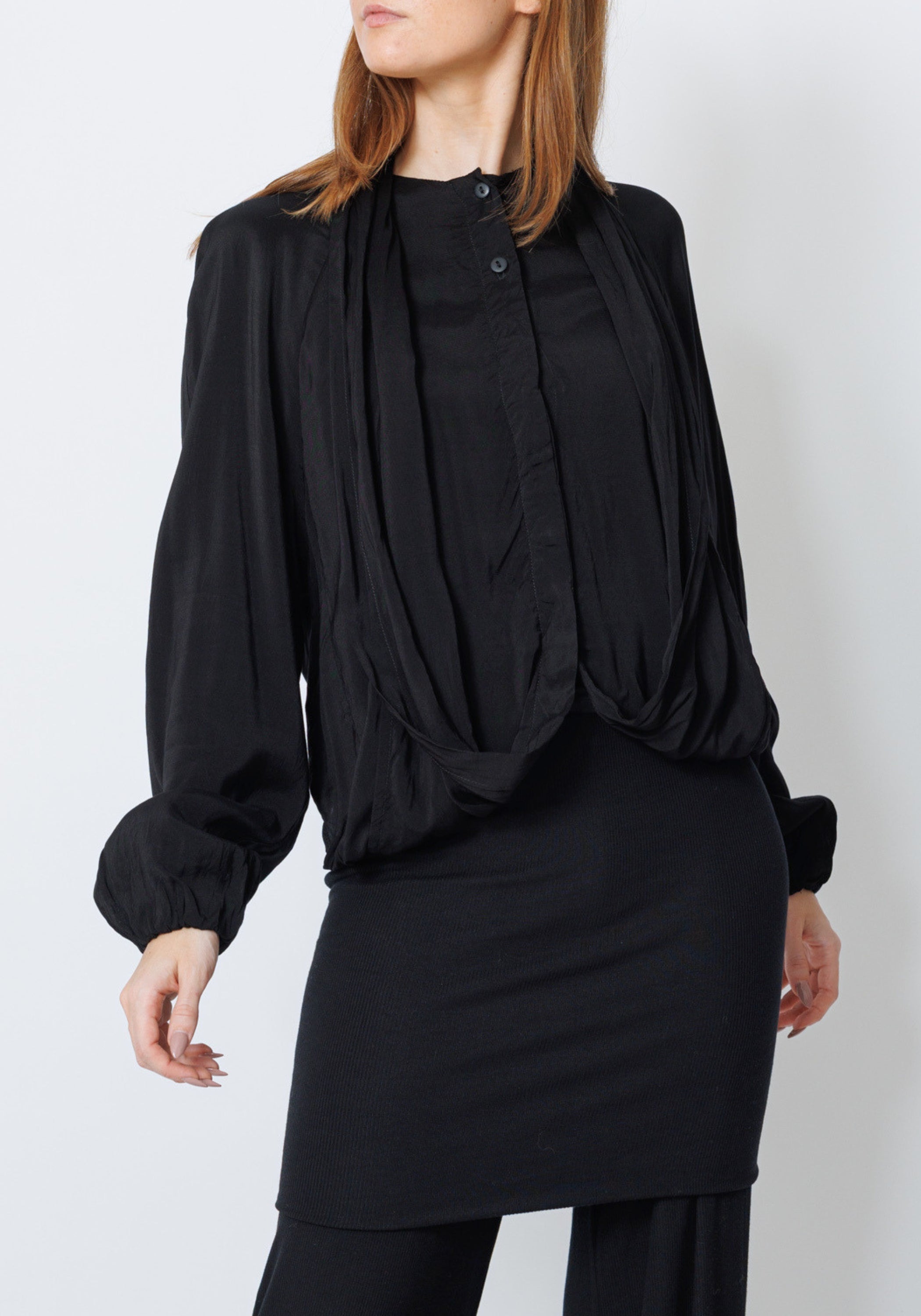 Omonito Draped Tie Collar Blouse