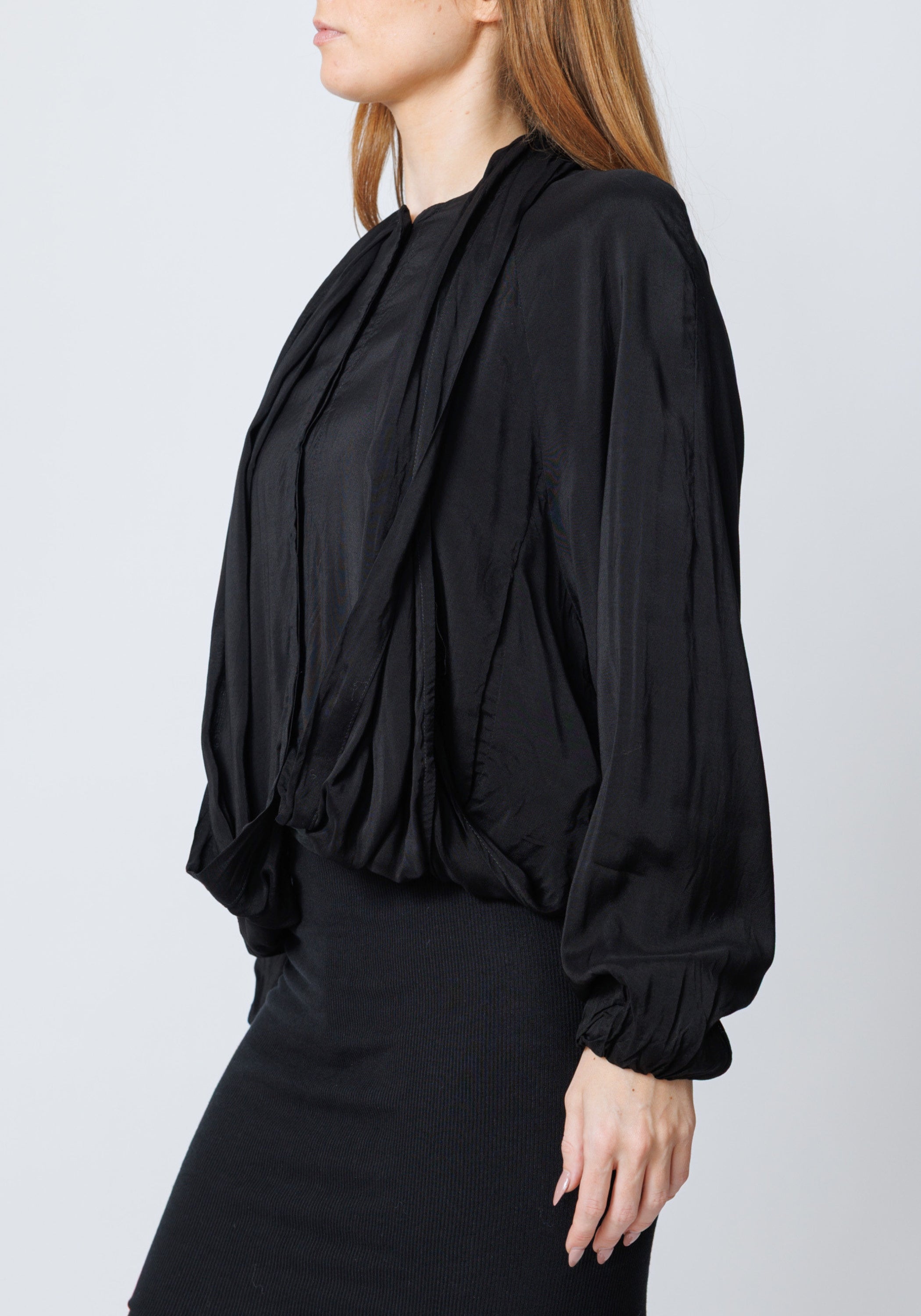 Omonito Draped Tie Collar Blouse