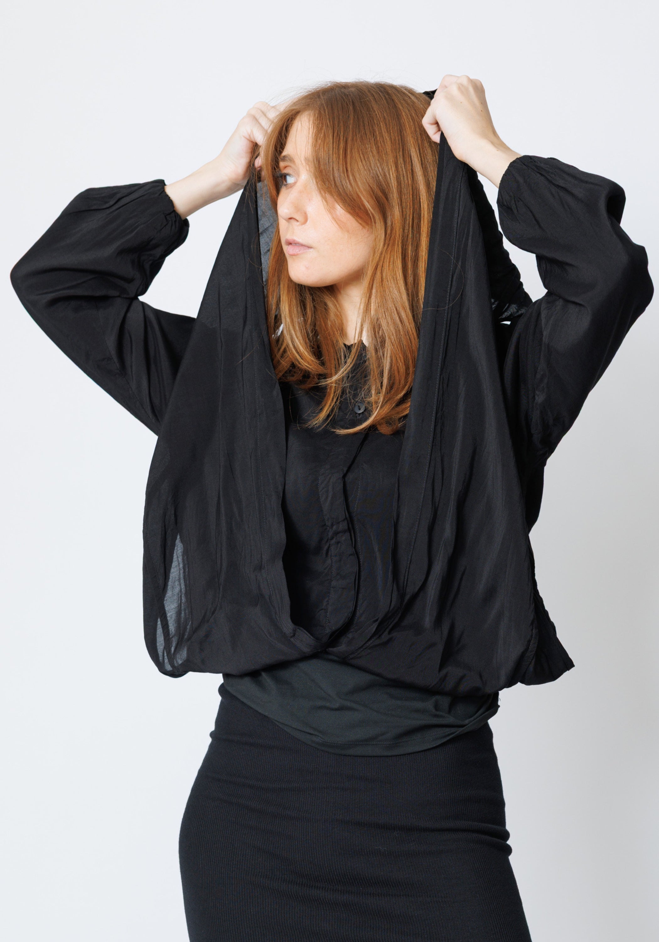 Omonito Draped Tie Collar Blouse