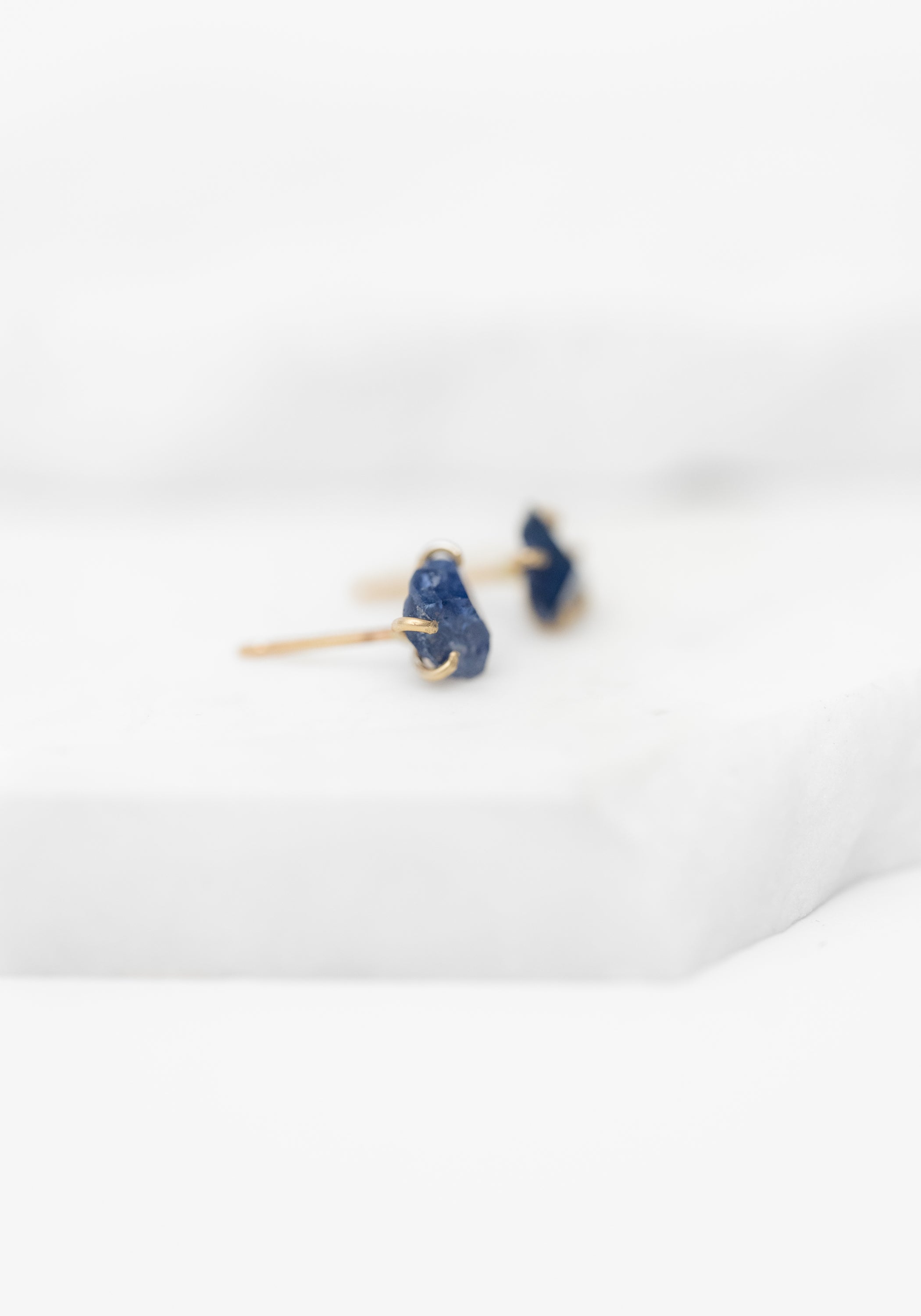 14k Gold Delicate Deep Blue Sapphire Studs