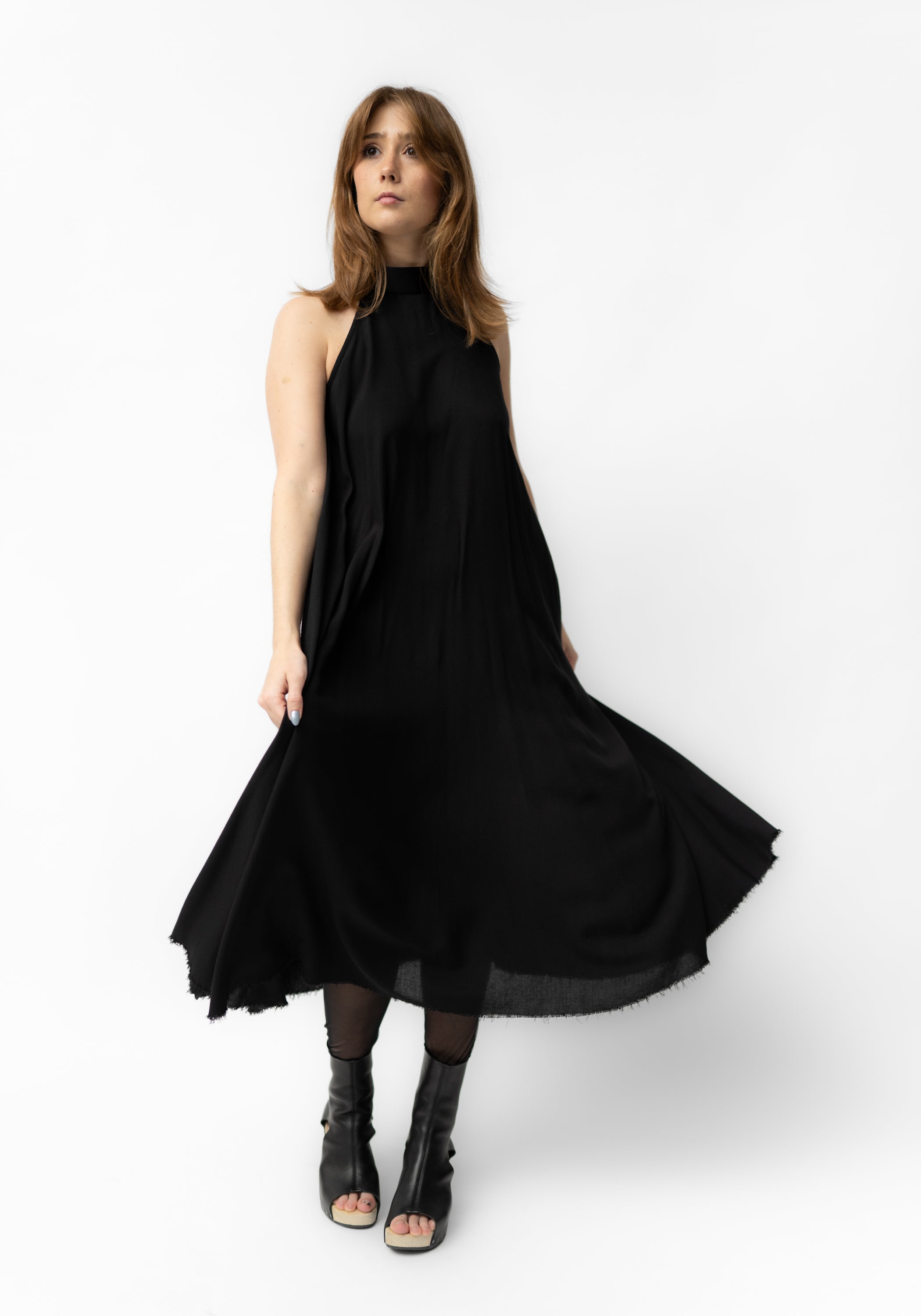 Belt Collar Midi Dress