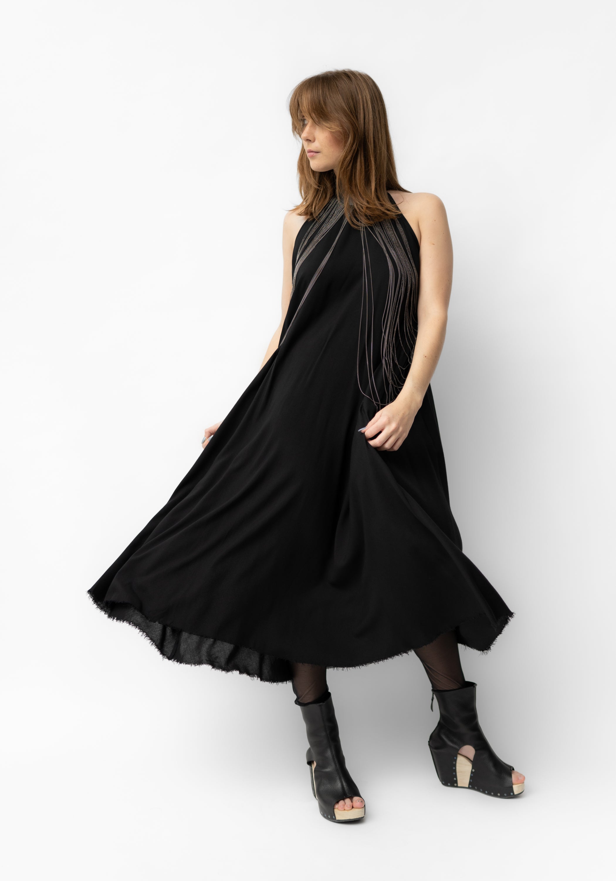 Belt Collar Midi Dress