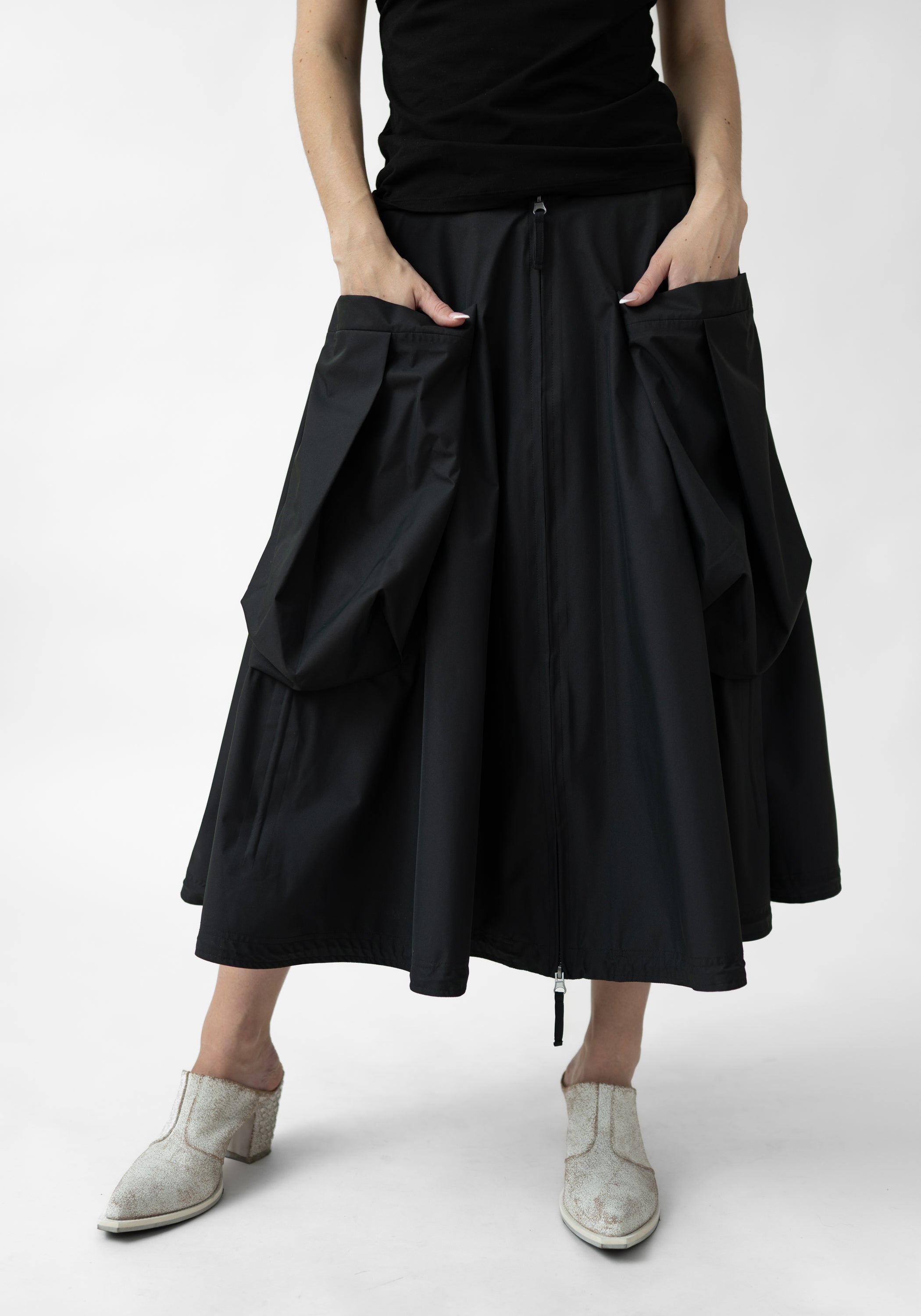 Zip Front Pocket Details A-Line Skirt - December Thieves