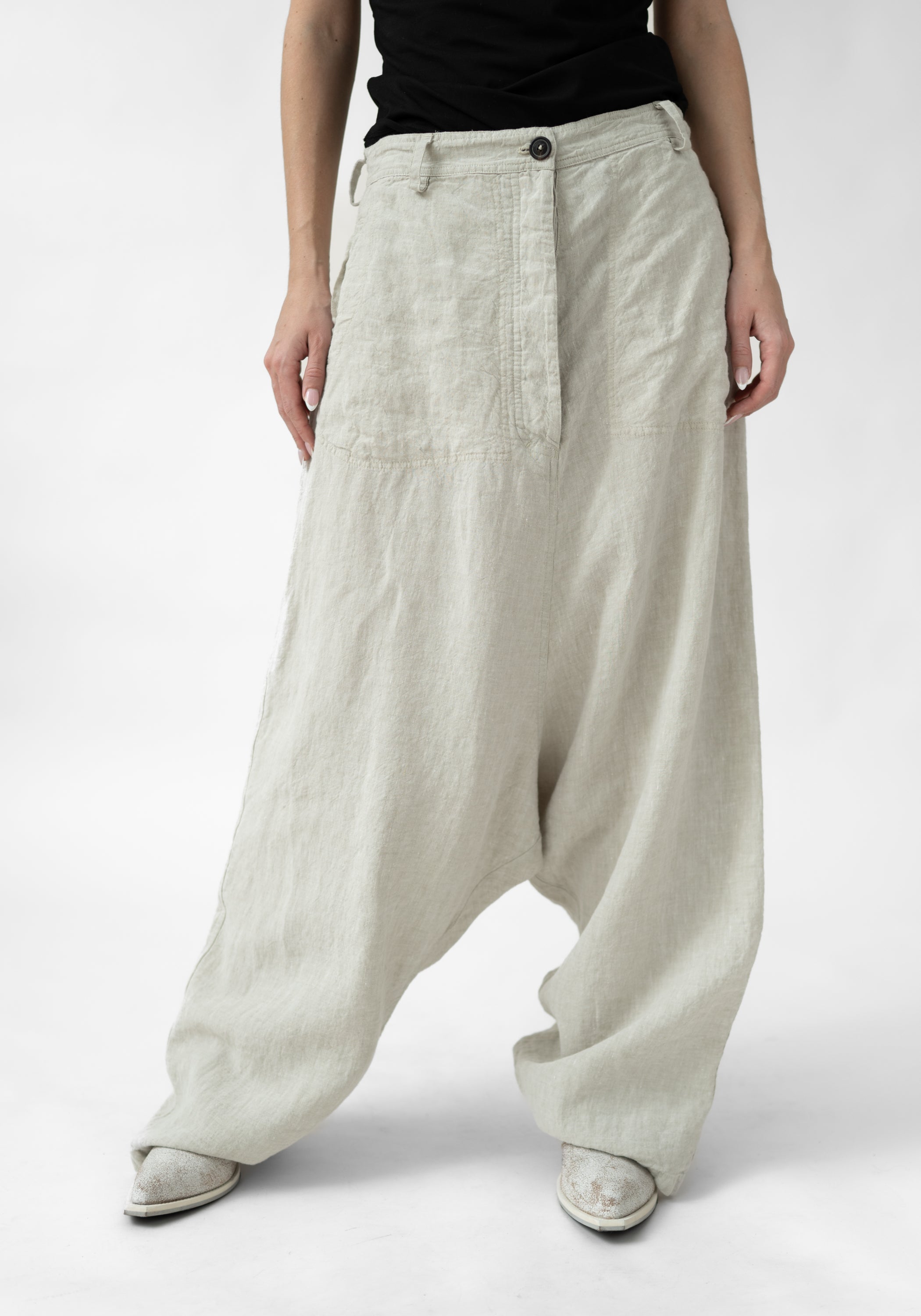 Wide Leg Drop Seat Textured Linen Pants - December Thieves
