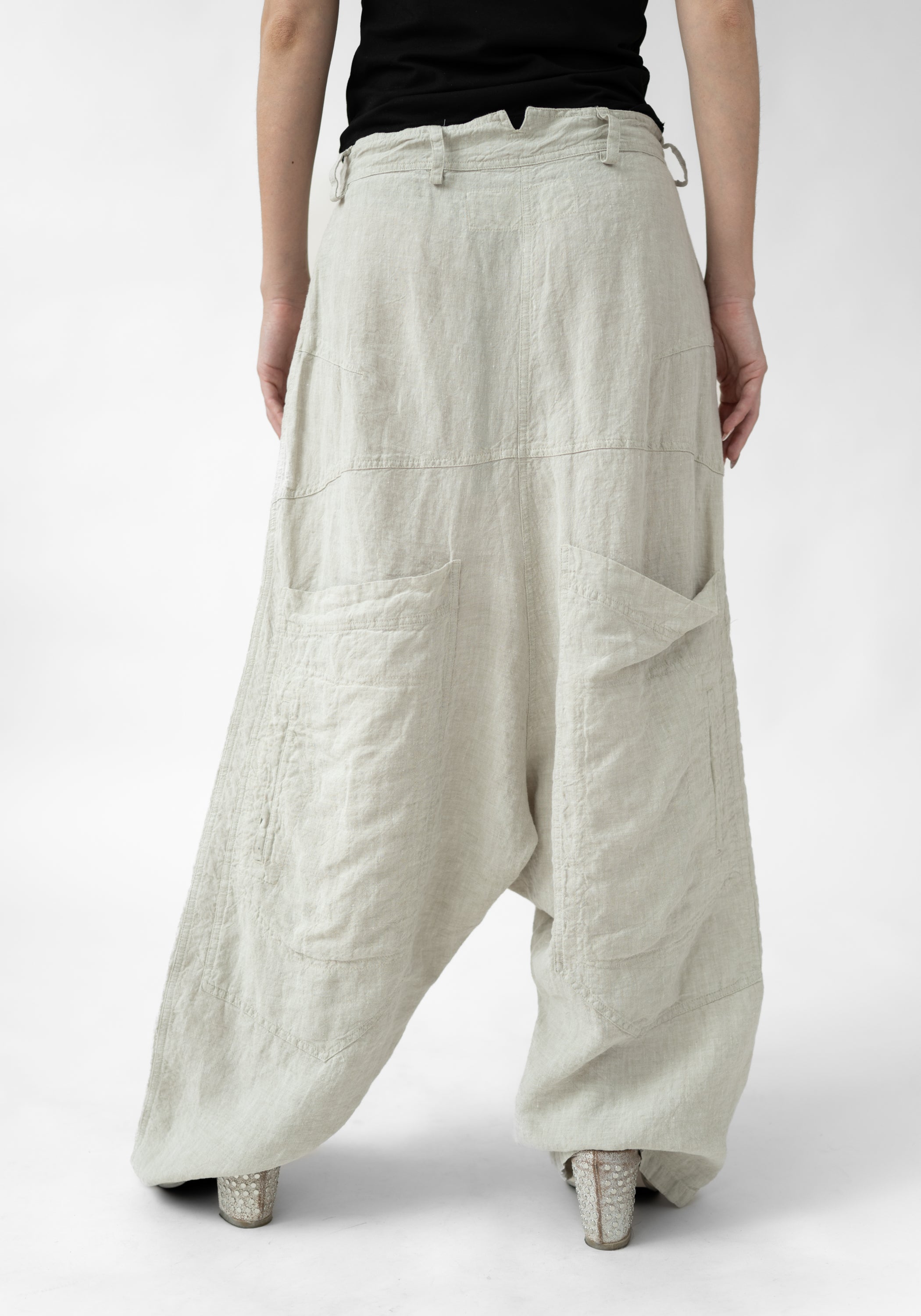 Wide Leg Drop Seat Textured Linen Pants - December Thieves